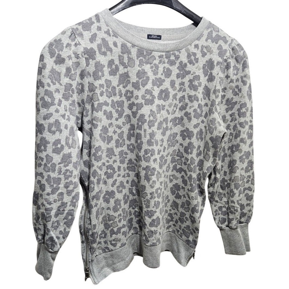 GAP Maternity Grey Leopard Print Puff Sleeve Side Zip Sweatshirt Small‎